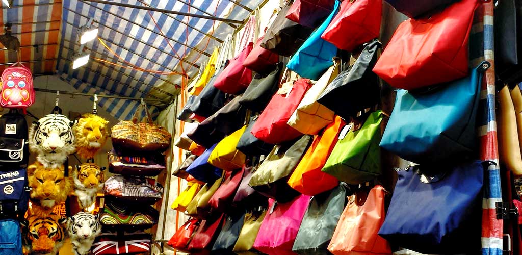 China, Hong Kong, Mong Kok, Ladies Market, Bags Stall - SuperStock